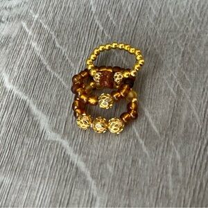 Boho Vintage Style Gold and Amber Stackable Rings